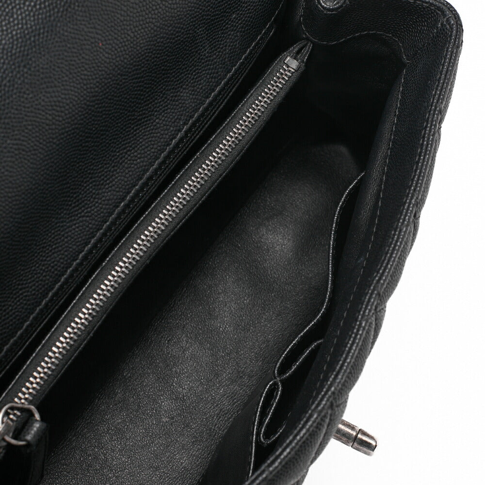 Chanel Shoulder Bag Matelasse Coco Handle 2WAY Caviar Skin Black Silver-Tone Hardware Pre-Owned - Vintage La Charme