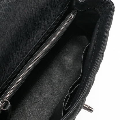 Chanel Shoulder Bag Matelasse Coco Handle 2WAY Caviar Skin Black Silver-Tone Hardware Pre-Owned - Vintage La Charme