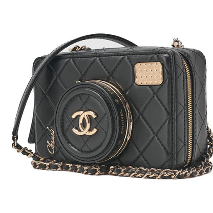 CHANEL Chain Shoulder Bag Matelasse Camera Bag Lambskin Black Gold-Tone Hardware Pre-Owned - Vintage La Charme