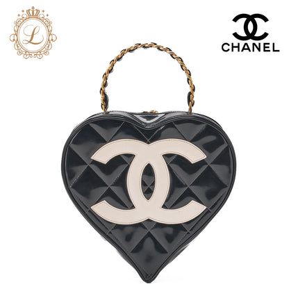 CHANEL Handbag Matelasse Coco Mark Heart Canvas Black Gold-Tone Hardware Pre-Owned - Vintage La Charme