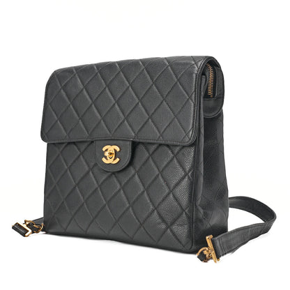 CHANEL Chain Backpack Bag, Matelasse, Turn Lock, Caviar Skin, Black, Gold-Tone Hardware, Pre-Owned - Vintage La Charme