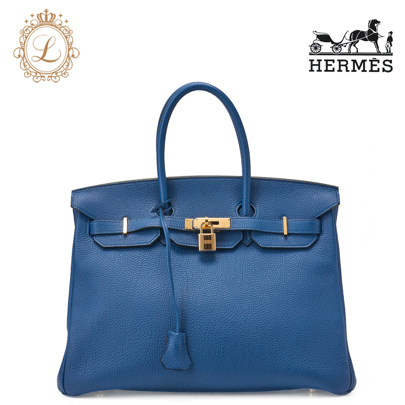 HERMES Birkin 35 Handbag Tryon Clément Leather Blue Izmir Gold-Tone Hardware Pre-Owned - Vintage La Charme