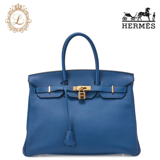 HERMES Birkin 35 Handbag Tryon Clément Leather Blue Izmir Gold-Tone Hardware Pre-Owned - Vintage La Charme