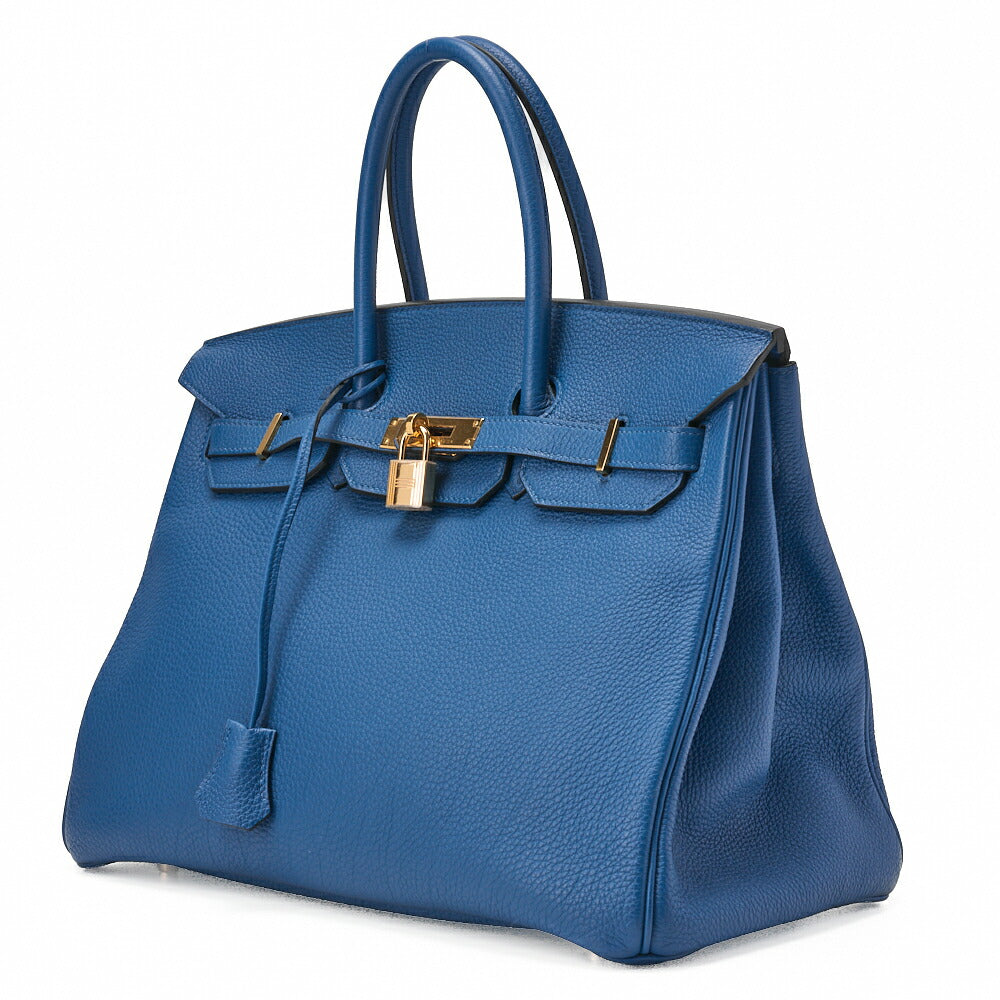 HERMES Birkin 35 Handbag Tryon Clément Leather Blue Izmir Gold-Tone Hardware Pre-Owned - Vintage La Charme