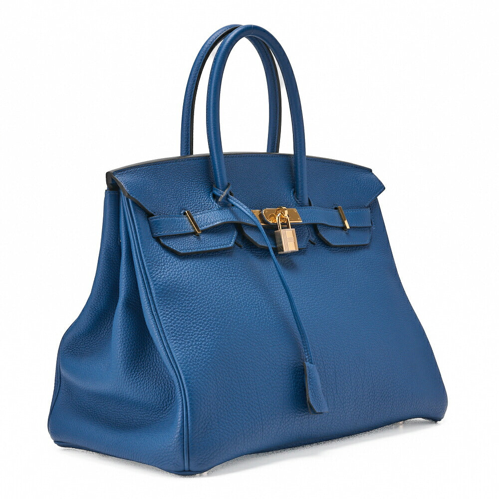 HERMES Birkin 35 Handbag Tryon Clément Leather Blue Izmir Gold-Tone Hardware Pre-Owned - Vintage La Charme
