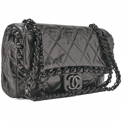 CHANEL Shoulder Bag, Matelasse, Vintage Calf, Black, Black Metal Hardware, Pre-Owned - Vintage La Charme