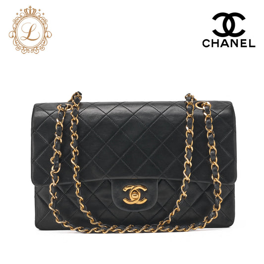 CHANEL Chain Shoulder Bag Matelasse Double Flap Lambskin Black Gold-Tone Hardware Pre-Owned - Vintage La Charme