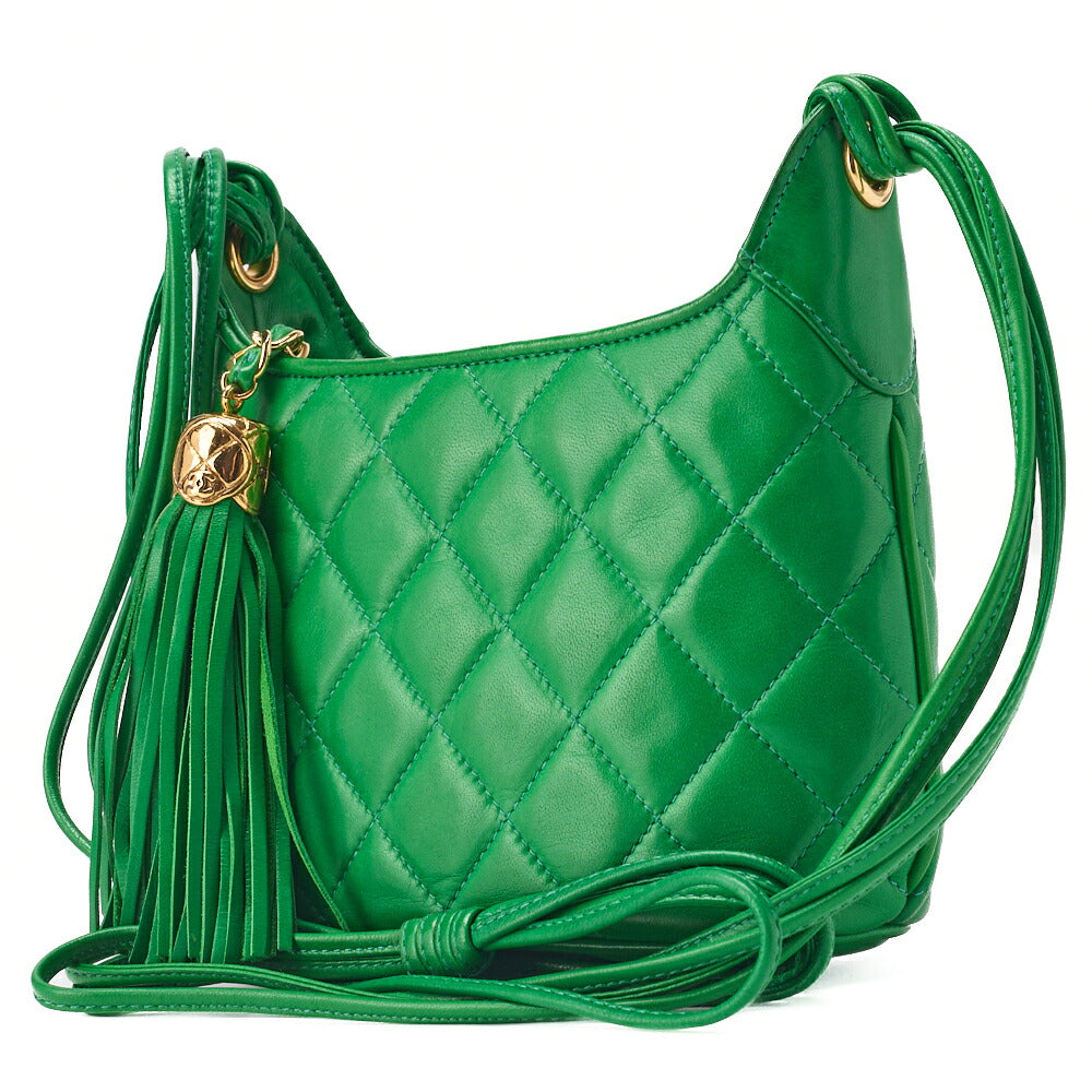 CHANEL Shoulder Bag, Matelasse Fringe, Lambskin, Green, Gold-Tone Hardware, Pre-Owned - Vintage La Charme