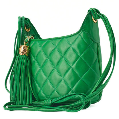 CHANEL Shoulder Bag, Matelasse Fringe, Lambskin, Green, Gold-Tone Hardware, Pre-Owned - Vintage La Charme