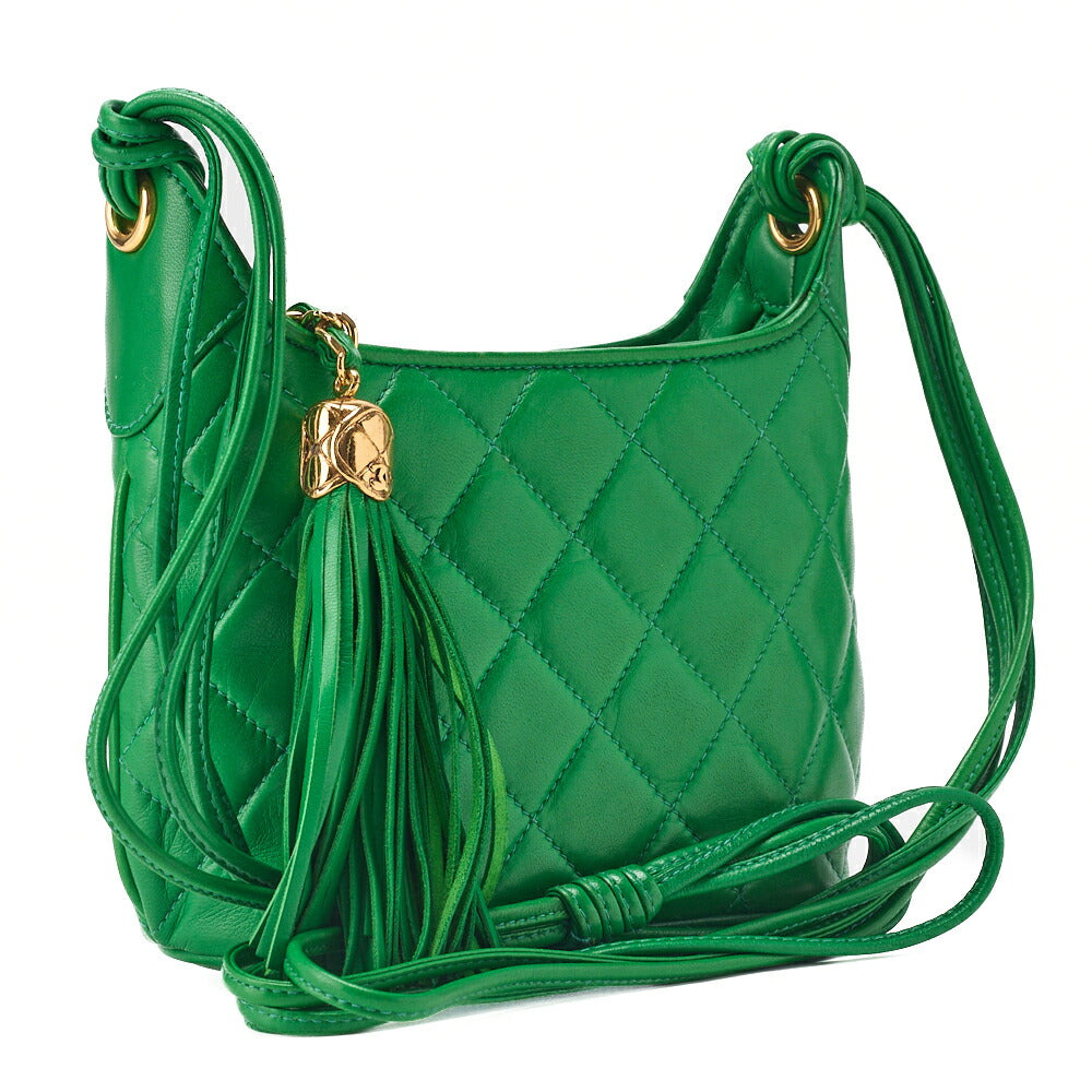 CHANEL Shoulder Bag, Matelasse Fringe, Lambskin, Green, Gold-Tone Hardware, Pre-Owned - Vintage La Charme