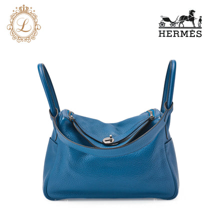 HERMES Lindy 30 2WAY Shoulder Bag Tryon Clemence Blue Iris Silver-Tone Hardware Pre-Owned - Vintage La Charme