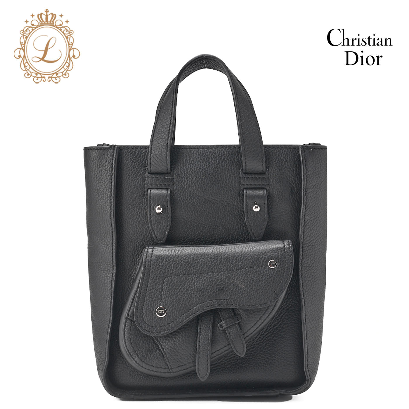 Dior Homme Saddle Handbag Mini, Leather, Black, Silver-Tone Hardware, Pre-Owned - Vintage La Charme