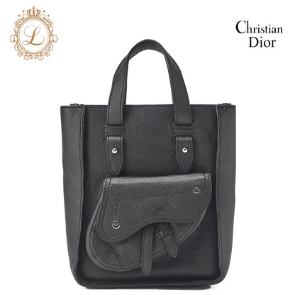 Dior Homme Saddle Handbag Mini, Leather, Black, Silver-Tone Hardware, Pre-Owned - Vintage La Charme