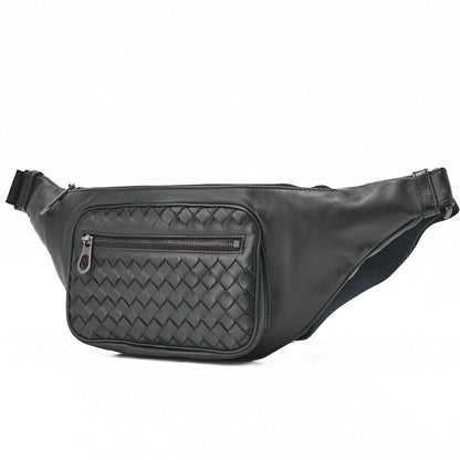 Bottega Veneta Messenger Bag Waist Pouch Intrecciato Lambskin Black Gold-Tone Hardware Pre-Owned - Vintage La Charme
