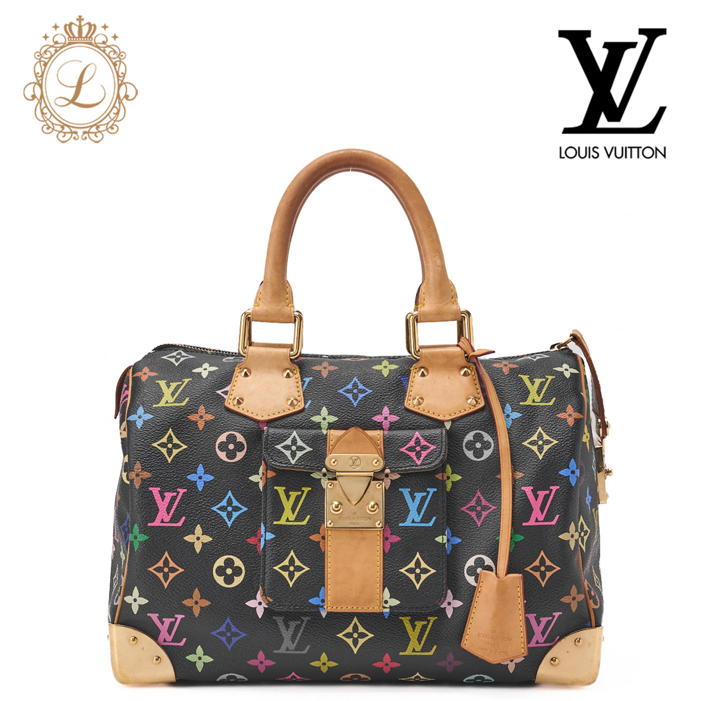 LOUIS VUITTON Louis Vuitton Handbag Monogram Multicolor Speedy 30 Handbag Black M92642 (Gold Fittings) [Used] - Vintage La Charme