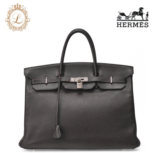 Hermes Birkin 40 Handbag Tryon Clemence Brown Silver-Tone Hardware Pre-Owned - Vintage La Charme