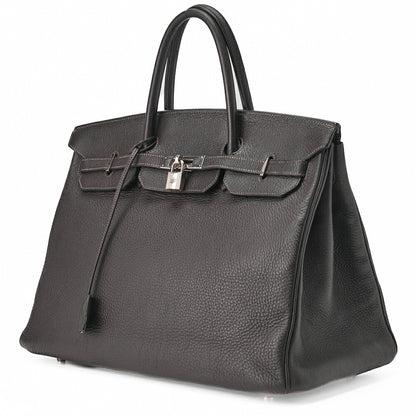 Hermes Birkin 40 Handbag Tryon Clemence Brown Silver-Tone Hardware Pre-Owned - Vintage La Charme