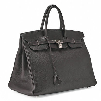 Hermes Birkin 40 Handbag Tryon Clemence Brown Silver-Tone Hardware Pre-Owned - Vintage La Charme