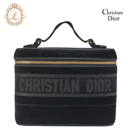 Dior Handbag Vanity Velour Black Gold-Tone Hardware Pre-Owned - Vintage La Charme