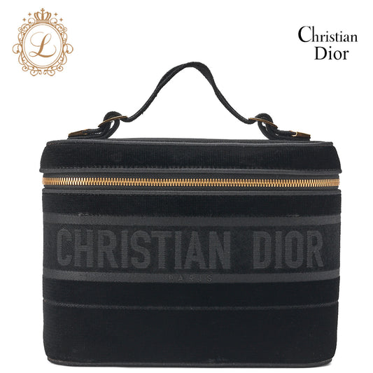 Dior Handbag Vanity Velour Black Gold-Tone Hardware Pre-Owned - Vintage La Charme