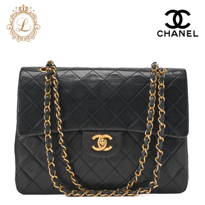 CHANEL Shoulder Bag Matelasse Double Flap Vertical Chain Lambskin Black Gold-Tone Hardware Pre-Owned - Vintage La Charme