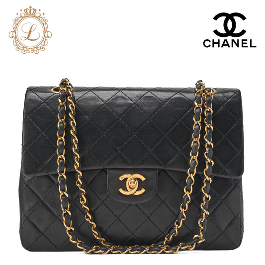 CHANEL Shoulder Bag Matelasse Double Flap Vertical Chain Lambskin Black Gold-Tone Hardware Pre-Owned - Vintage La Charme