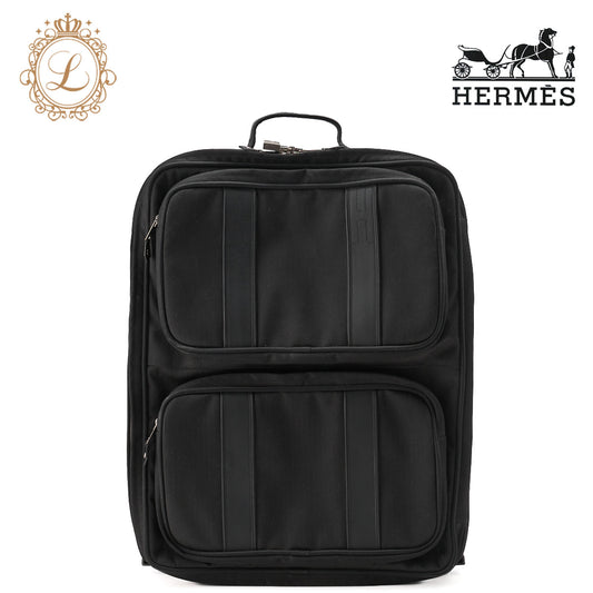 HERMES Acapulco Carry Bag Toile Chevron Black Gold-Tone Hardware Pre-Owned - Vintage La Charme