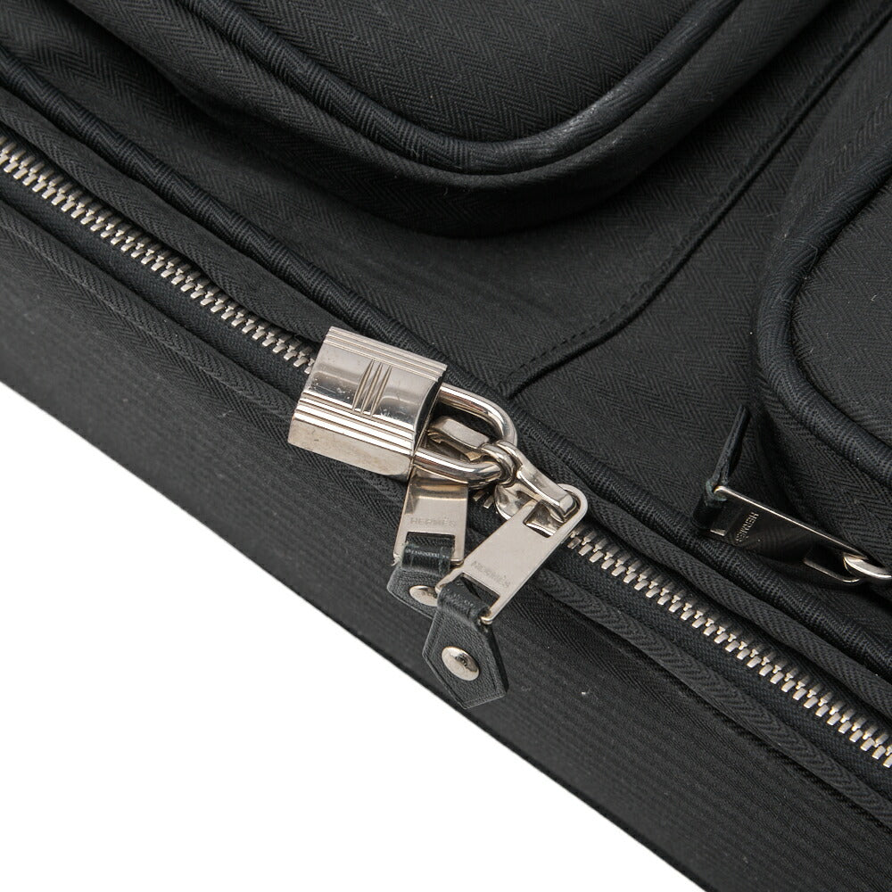 HERMES Acapulco Carry Bag Toile Chevron Black Gold-Tone Hardware Pre-Owned - Vintage La Charme