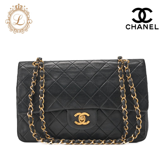 CHANEL Chain Shoulder Bag Matelasse Double Flap Lambskin Black Gold-Tone Hardware Pre-Owned - Vintage La Charme