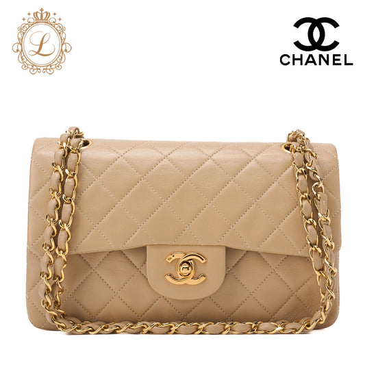 CHANEL Shoulder Bag Matelasse Double Flap Lambskin Beige Gold-Tone Hardware Pre-Owned - Vintage La Charme