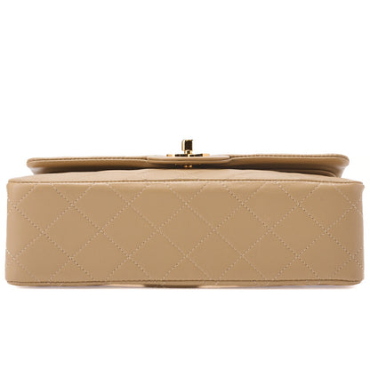 CHANEL Shoulder Bag Matelasse Double Flap Lambskin Beige Gold-Tone Hardware Pre-Owned - Vintage La Charme