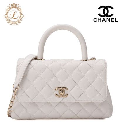 CHANEL Shoulder Bag Handbag Matelasse Coco Handle 2WAY Caviar Skin White Gold-Tone Hardware Pre-Owned - Vintage La Charme