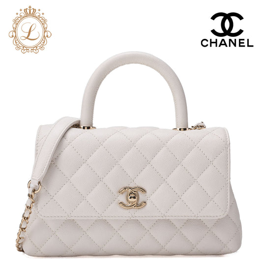 CHANEL Shoulder Bag Handbag Matelasse Coco Handle 2WAY Caviar Skin White Gold-Tone Hardware Pre-Owned - Vintage La Charme