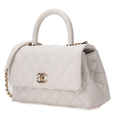 CHANEL Shoulder Bag Handbag Matelasse Coco Handle 2WAY Caviar Skin White Gold-Tone Hardware Pre-Owned - Vintage La Charme