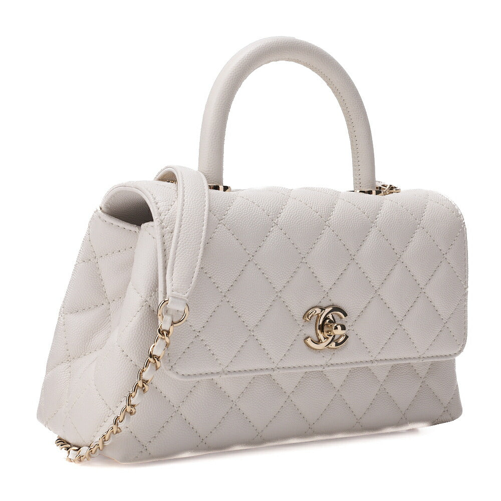 CHANEL Shoulder Bag Handbag Matelasse Coco Handle 2WAY Caviar Skin White Gold-Tone Hardware Pre-Owned - Vintage La Charme