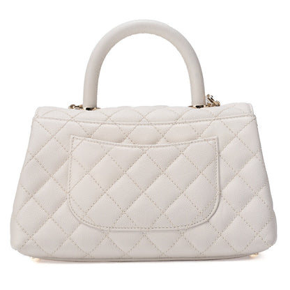 CHANEL Shoulder Bag Handbag Matelasse Coco Handle 2WAY Caviar Skin White Gold-Tone Hardware Pre-Owned - Vintage La Charme