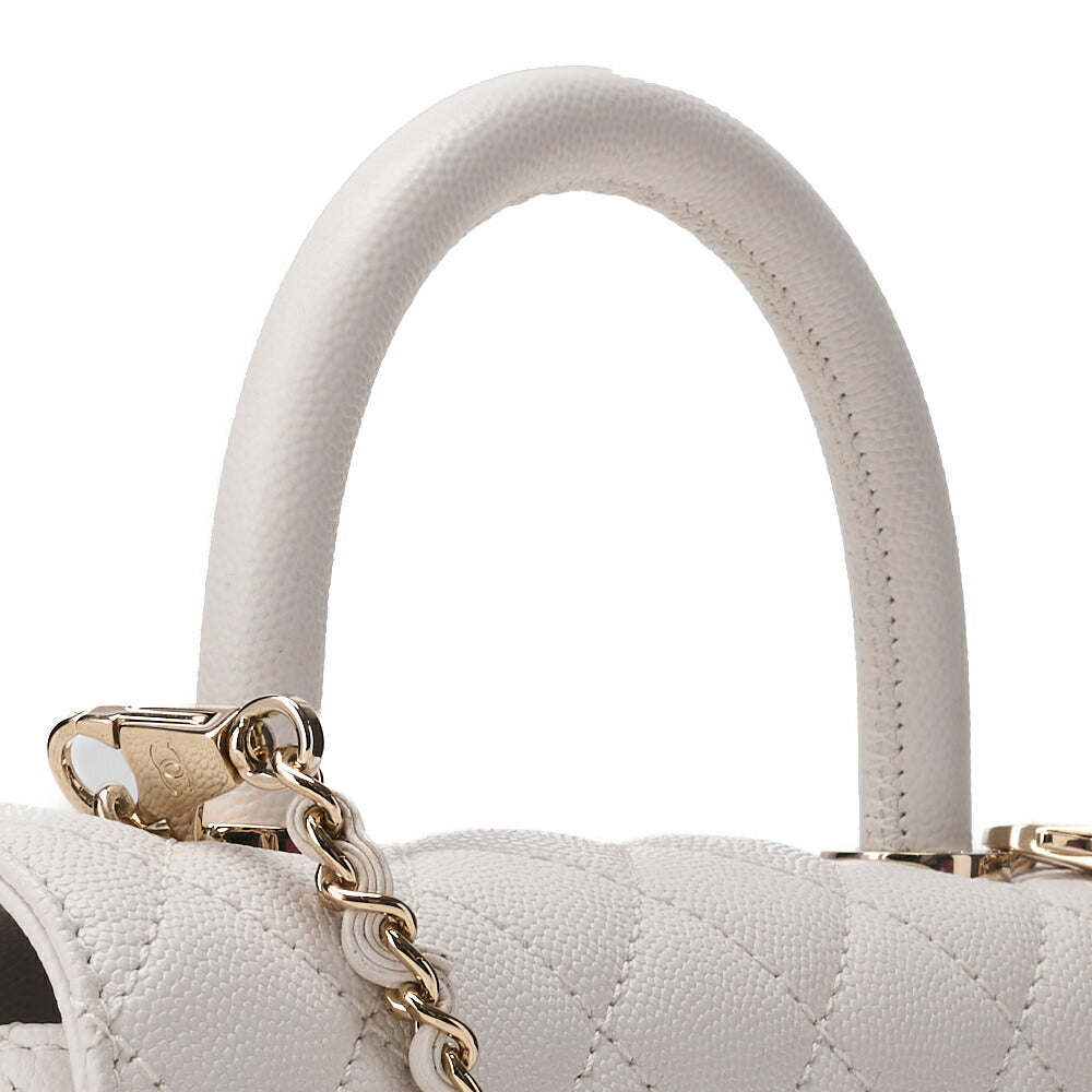 CHANEL Shoulder Bag Handbag Matelasse Coco Handle 2WAY Caviar Skin White Gold-Tone Hardware Pre-Owned - Vintage La Charme