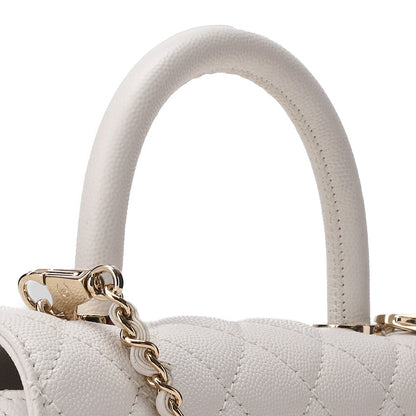 CHANEL Shoulder Bag Handbag Matelasse Coco Handle 2WAY Caviar Skin White Gold-Tone Hardware Pre-Owned - Vintage La Charme