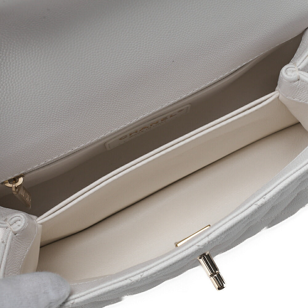 CHANEL Shoulder Bag Handbag Matelasse Coco Handle 2WAY Caviar Skin White Gold-Tone Hardware Pre-Owned - Vintage La Charme