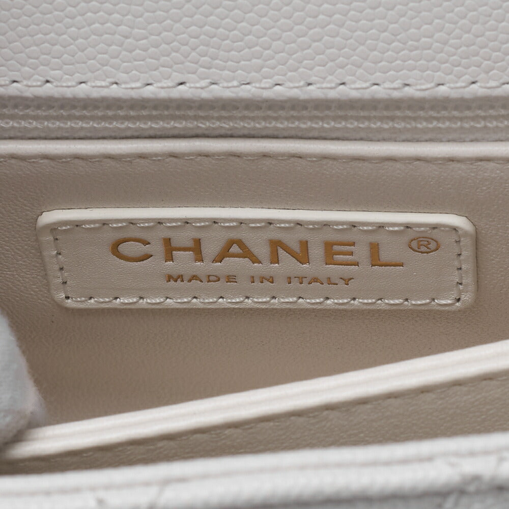CHANEL Shoulder Bag Handbag Matelasse Coco Handle 2WAY Caviar Skin White Gold-Tone Hardware Pre-Owned - Vintage La Charme