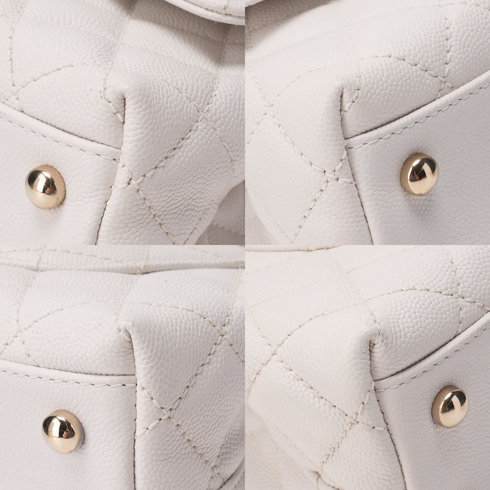 CHANEL Shoulder Bag Handbag Matelasse Coco Handle 2WAY Caviar Skin White Gold-Tone Hardware Pre-Owned - Vintage La Charme