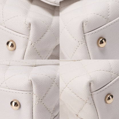CHANEL Shoulder Bag Handbag Matelasse Coco Handle 2WAY Caviar Skin White Gold-Tone Hardware Pre-Owned - Vintage La Charme