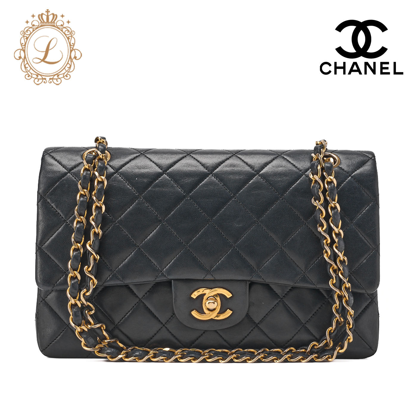 CHANEL Chain Shoulder Bag Matelasse Double Flap Lambskin Black Gold-Tone Hardware Pre-Owned - Vintage La Charme