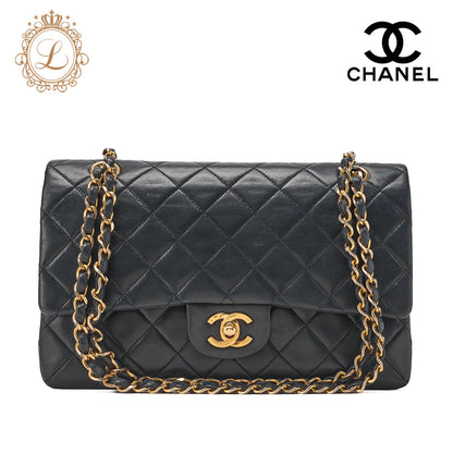 CHANEL Chain Shoulder Bag Matelasse Double Flap Lambskin Black Gold-Tone Hardware Pre-Owned - Vintage La Charme