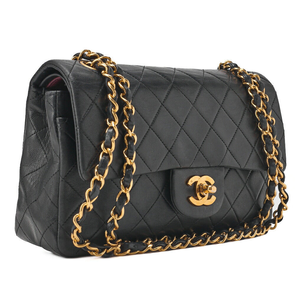 CHANEL Shoulder Bag Matelasse 23 Double Flap Chain Lambskin Black Gold-Tone Hardware Pre-Owned - Vintage La Charme