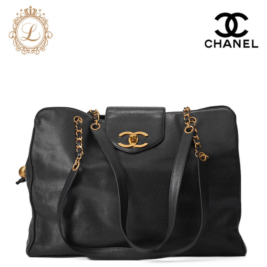CHANEL Shoulder Bag Supermodel Double Chain Shoulder Caviar Skin Black Gold-Tone Hardware Pre-Owned - Vintage La Charme