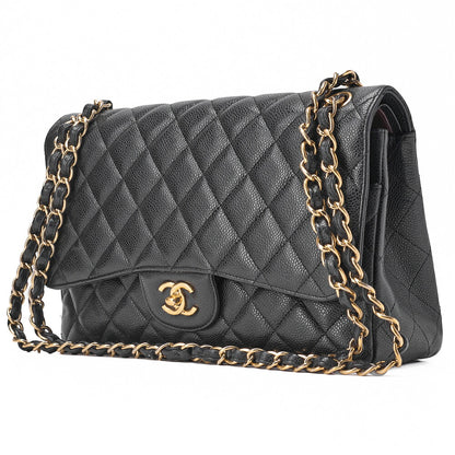 CHANEL Chain Shoulder Bag Deca Matelasse Caviar Skin Black Silver-Tone Hardware Pre-Owned - Vintage La Charme