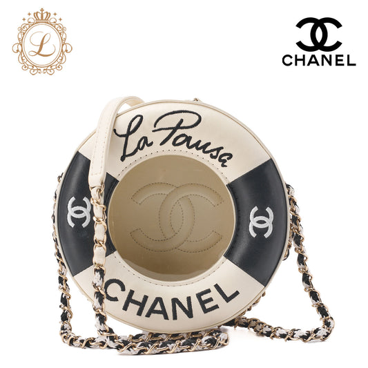 CHANEL Cruise Line Float Chain Shoulder Bag Lambskin × Vinyl Black (Gold Fittings) Women's Bag High Brand [Used] - Vintage La Charme