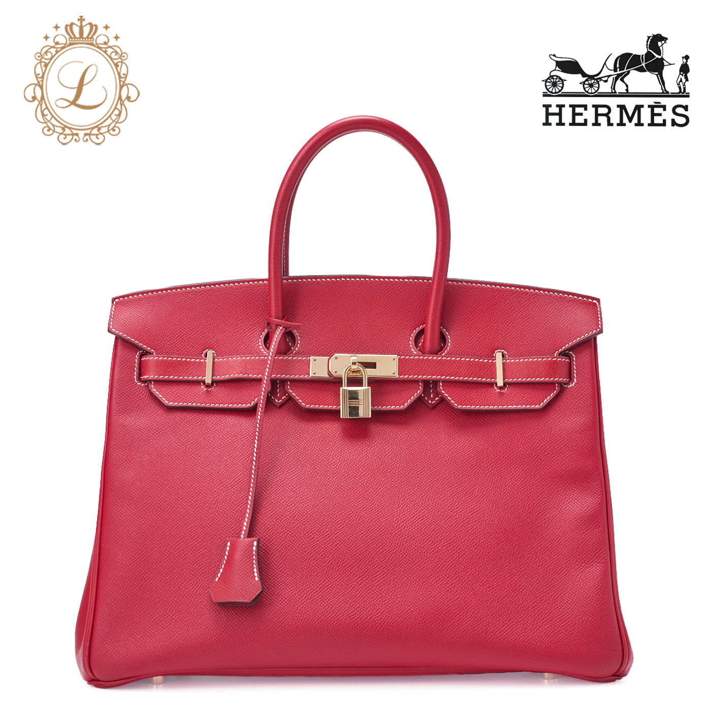 HERMES Birkin 35 Handbag Epson, Rouge Cazak × Corveil Red, Gold-Tone Hardware, Pre-Owned - Vintage La Charme