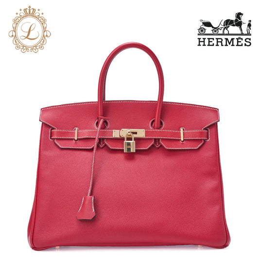 HERMES Birkin 35 Handbag Epson, Rouge Cazak × Corveil Red, Gold-Tone Hardware, Pre-Owned - Vintage La Charme